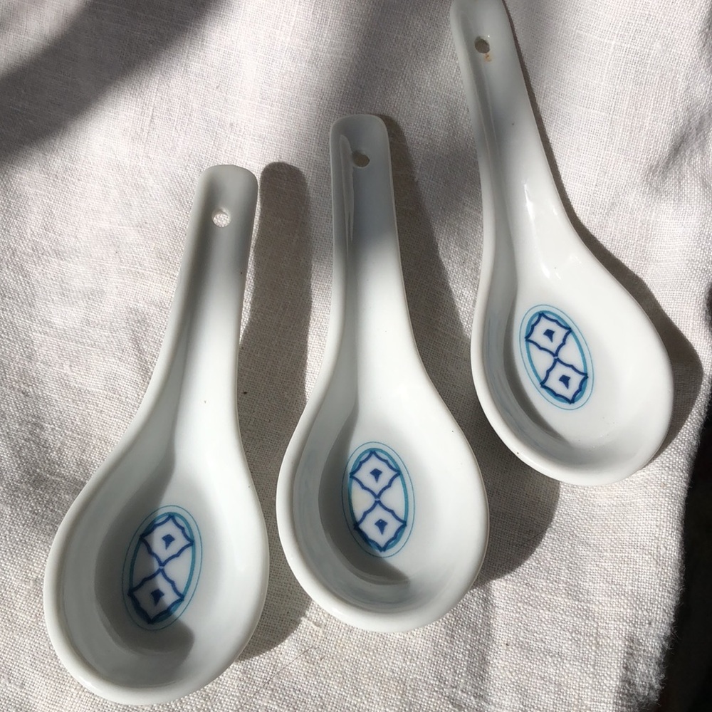 3 ceramic soup spoons